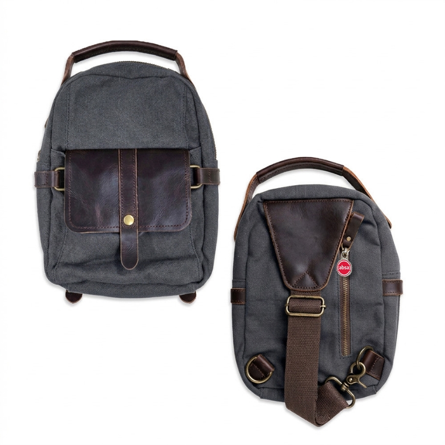 Picture of Leather and canvas crossbody bag